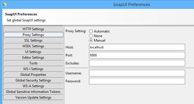 SoapUI Proxy Preferences